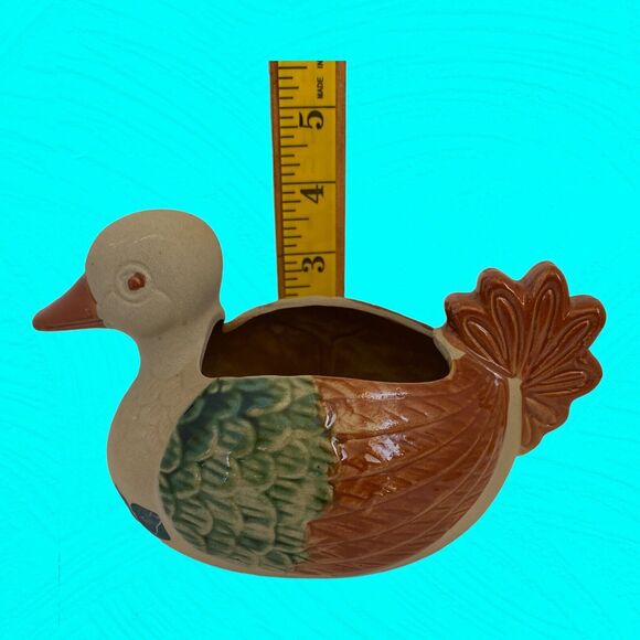 Vintage Terra Cotta Pottery Clay Duck Cactus Planter Vase 4” - Picture 6 of 7